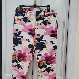 Old Navy Skinny Pants Womens Size 4 Petite 4P White Multicolor Floral Pockets
